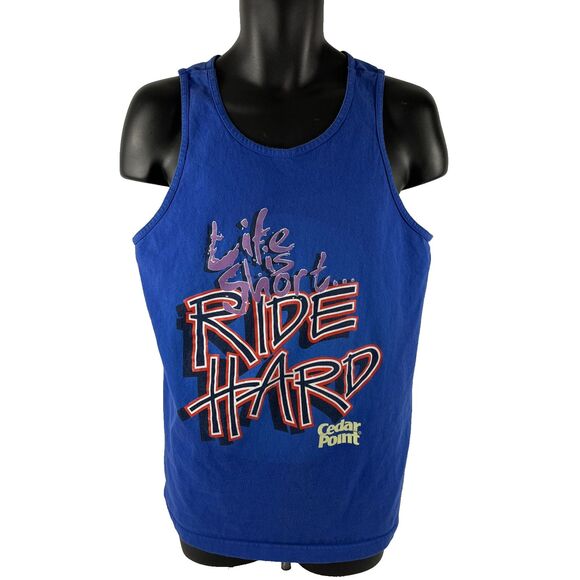 Vintage Coaster Gear Cedar Point Life Is Short Graphic Tank Top Sz L Made In USA - Picture 1 of 7